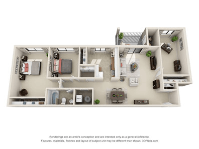 Floor plan for 2 beds, 1.5 baths, 1110 sqft